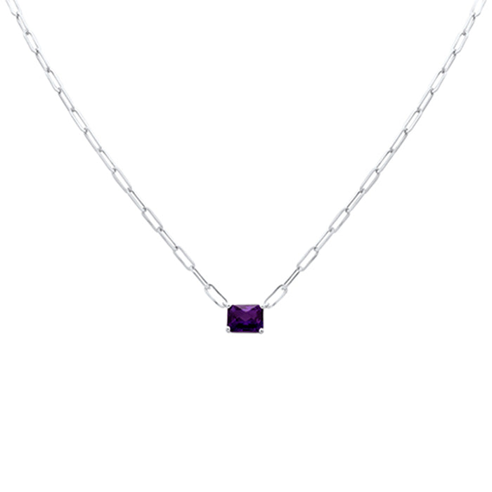 DIAMOND CLOSEOUT! 2.86ct G SI 14K White Gold Amethyst Gemstone Paperclip Pendant Necklace 14+2" Long