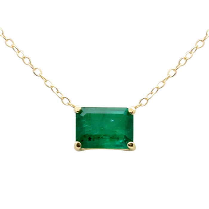 SPECIAL! .90ct G SI 14K Yellow Gold Emerald Gemstone Solitaire Pendant Necklace 18" Long