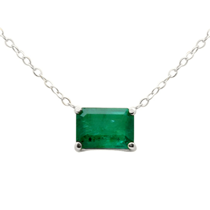 SPECIAL! 1.18ct G SI 14K White Gold Emerald Gemstone Solitaire Pendant Necklace 18" Long