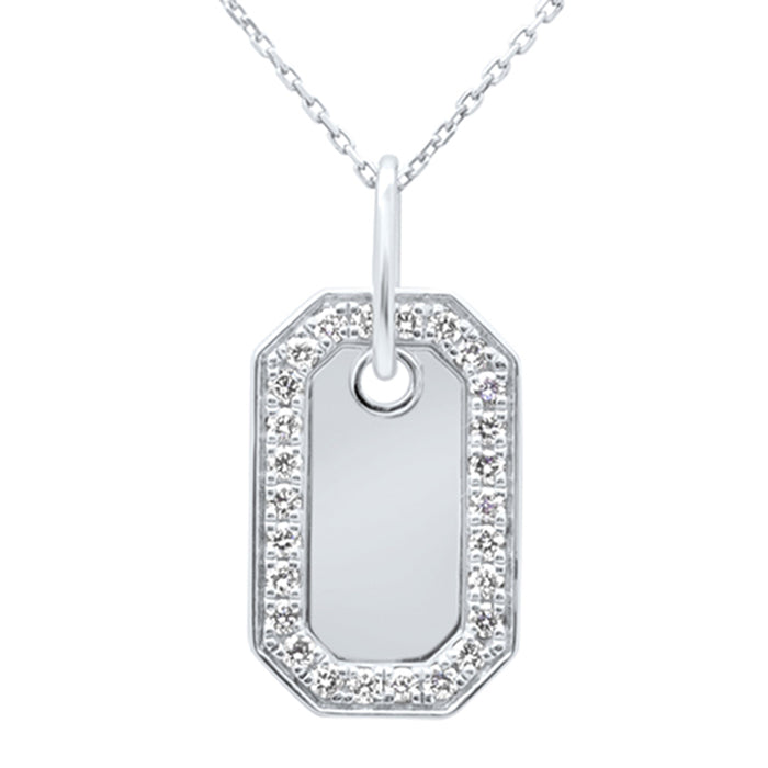 SPECIAL!.49ct G SI 14K White Gold Diamond Name Dog Tag Pendant Necklace 18" Long