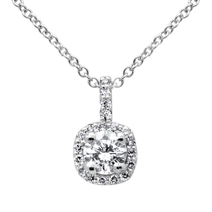 SPECIAL! .44ct G SI 14K White Gold Round Diamond Halo Pendant Necklace 18" Long
