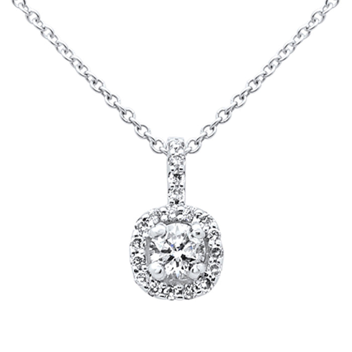 SPECIAL! .34ct G SI 14K White Gold Round Diamond Halo Pendant Necklace 16" Long