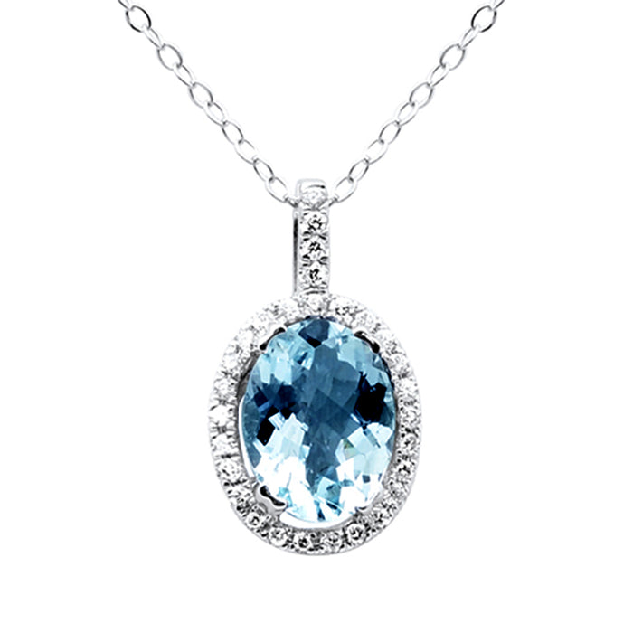 SPECIAL! 1.07ct G SI 14K White Gold Diamond & Aquamarine Gemstone Pendant Necklace 18"