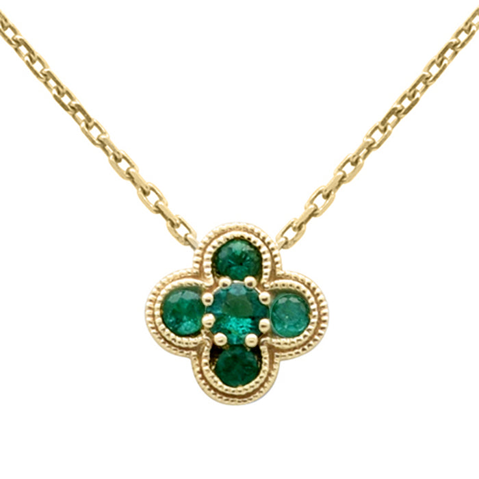 .17ct G SI 14K Yellow Gold Emerald Gemstone Clover Pendant Necklace 18" Chain