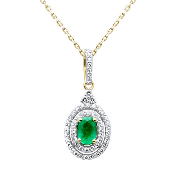 SPECIAL!.68ct G SI 14K Yellow Gold Diamond & Emerald Gemstone Pendant 18" Chain