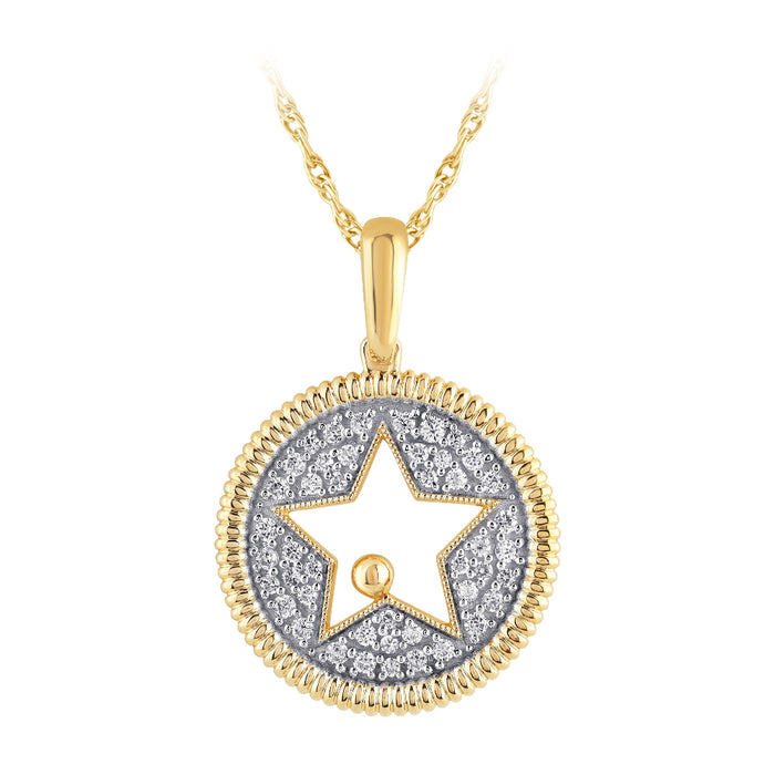 SPECIAL!.25ct G SI 14K Yellow Gold Star Medallion Diamond Pendant Necklace 18" Chain