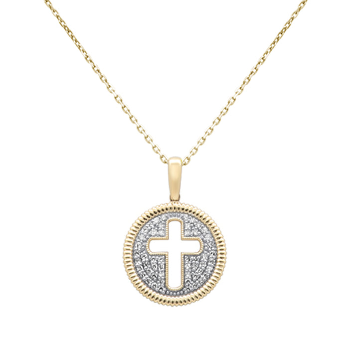 SPECIAL!.24ct G SI 14K Yellow Gold Medallion Cross Diamond Pendant Necklace 18" Chain