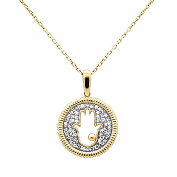 SPECIAL!.24ct G SI 14K Yellow Gold Diamond Hand of Hamsa Pendant Necklace 18" Chain