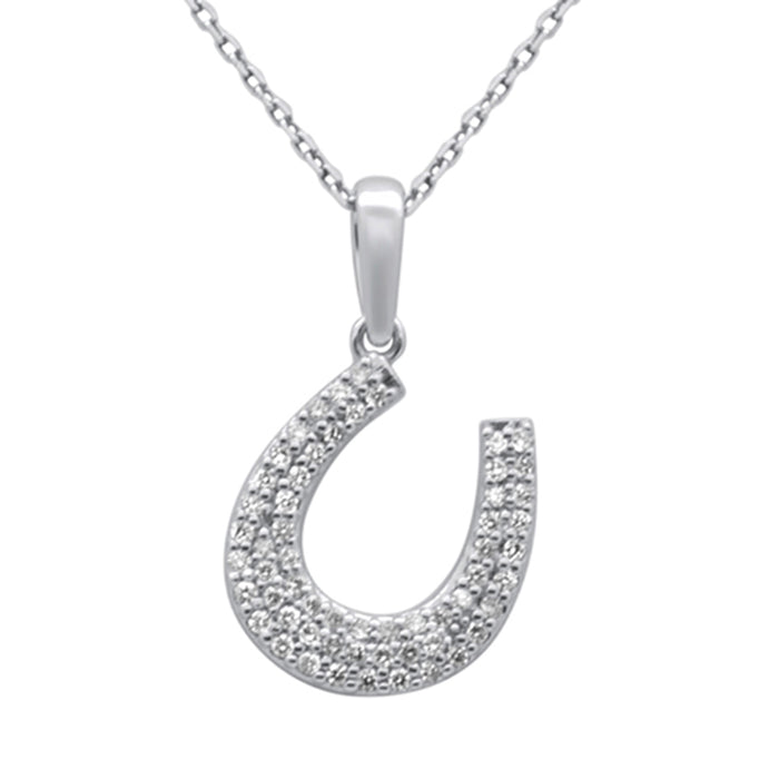 SPECIAL!.36ct G SI 14K White Gold Diamond Horeshoe Pendant Necklace 18" Chain