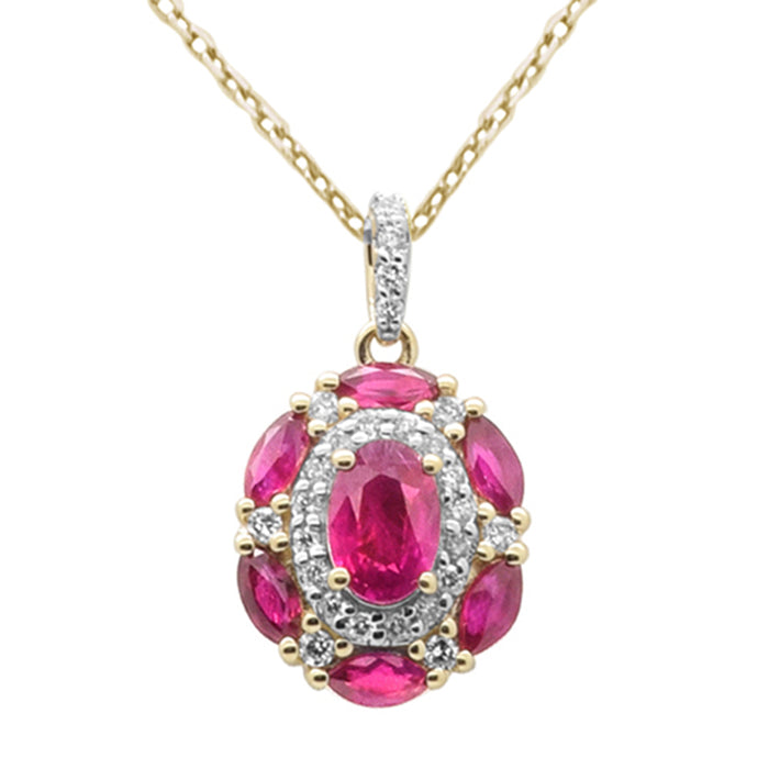 SPECIAL! 1.37ct G SI 14K Yellow Gold Diamond & Ruby Gemstone Dome Pendant Necklace 18" Chain