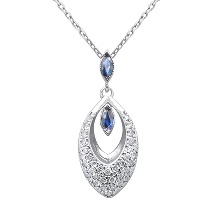 SPECIAL!.42ct G SI 14K White Gold Diamond & Blue Sapphire Gemstone Pendant Necklace 18" Chain