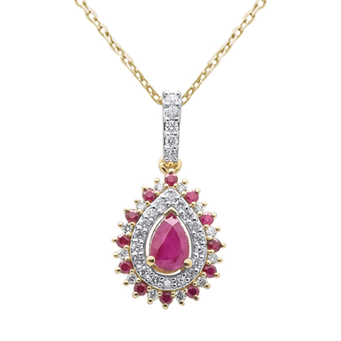 SPECIAL!1.06ct G SI 14K Yellow Gold Diamond & Ruby Gemstone Pendant Necklace 18" Chain
