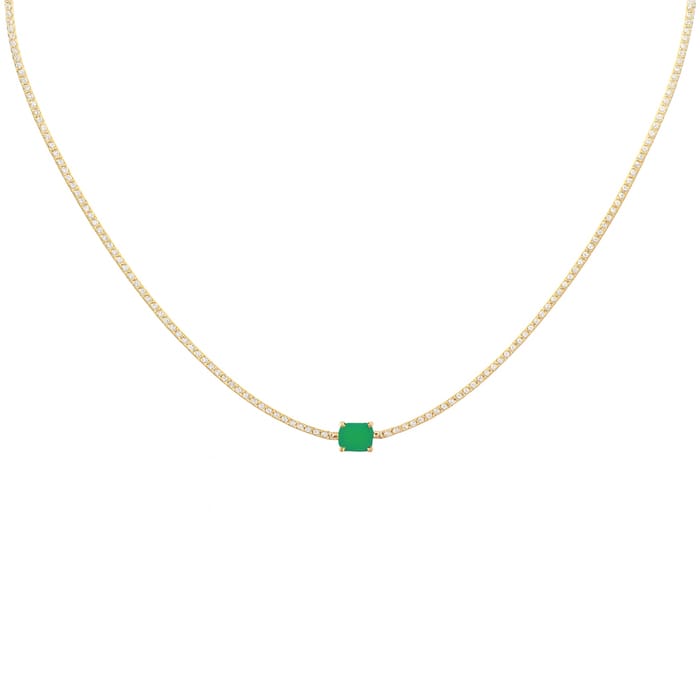 SPECIAL!2.64ct G SI 14K Yellow Gold Diamond & Emerald Gemstone Tennis Necklace 16" Chain