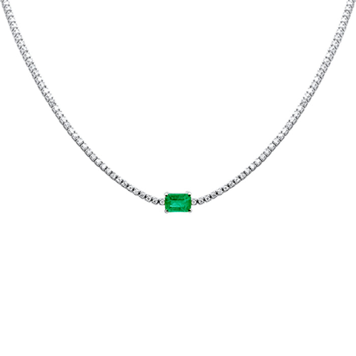 SPECIAL!2.91ct G SI 14K White Gold Diamond & Emerald Gemstone Tennis Necklace 16" Chain