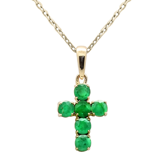 SPECIAL! .47ct G SI 14K Yellow Gold Emerald Gemstone Cross Pendant Necklace 18" Chain