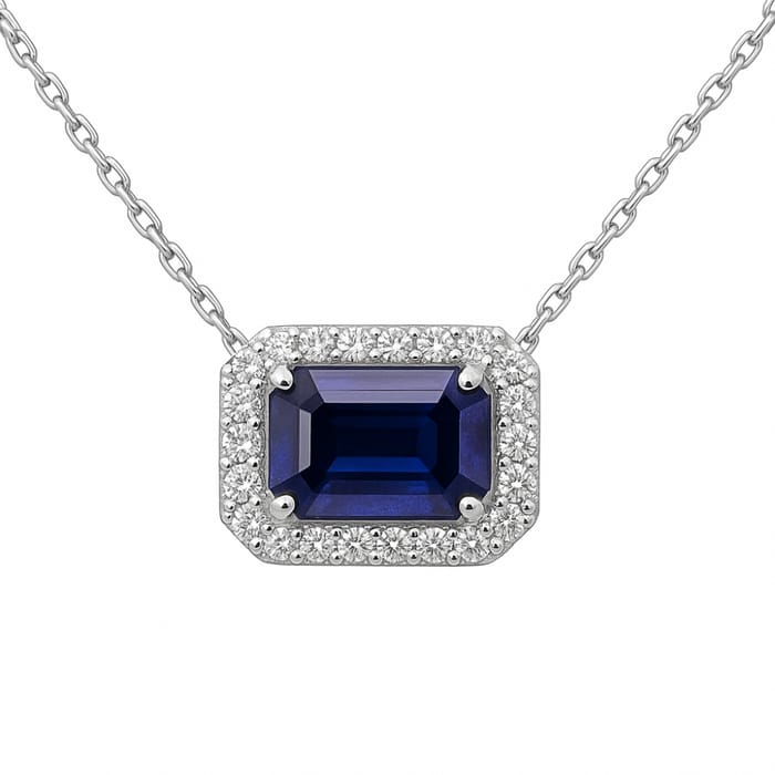 SPECIAL!1.13ct G SI 14K White Gold Diamond & Blue Sapphire Gemstone Pendant Necklace 18" Chain