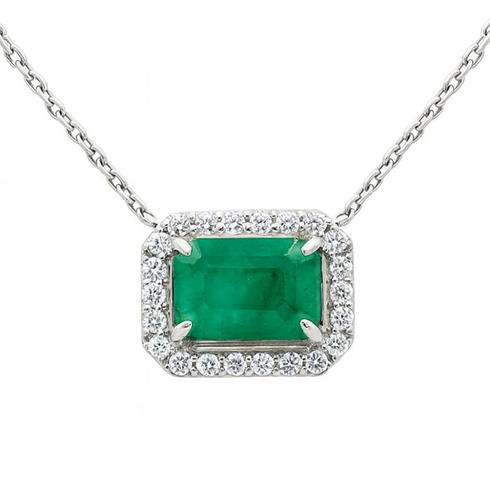 SPECIAL! 1.05ct G SI 14K White Gold Diamond & Emerald Gemstone Pendant Necklace 18" Chain