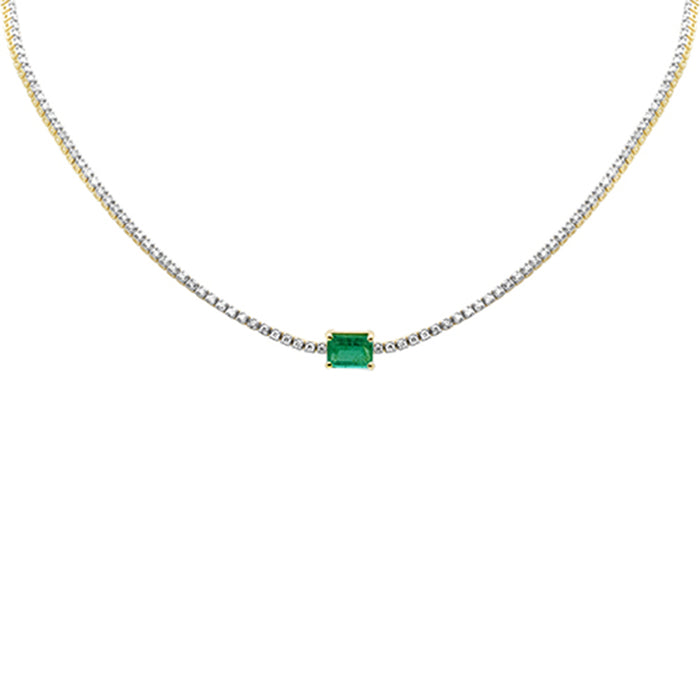SPECIAL!4.64ct G SI 14K Yellow Gold Diamond & Emerald Gemstone Tennis Necklace 16" Long
