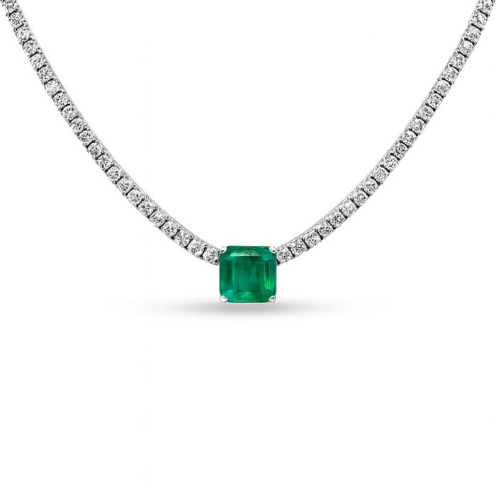 SPECIAL!16.50ct G SI 14K White Gold Diamond & Emerald Gemstone Tennis Necklace 16" Long