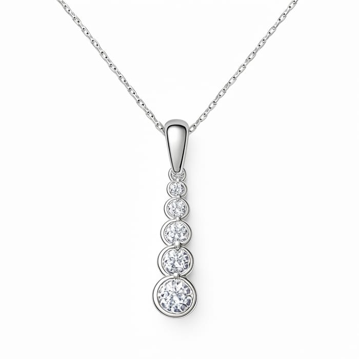 SPECIAL!.51ct G SI 14K White Gold Diamond Graduated Journey 5 Stone Pendant Necklace 18" Long