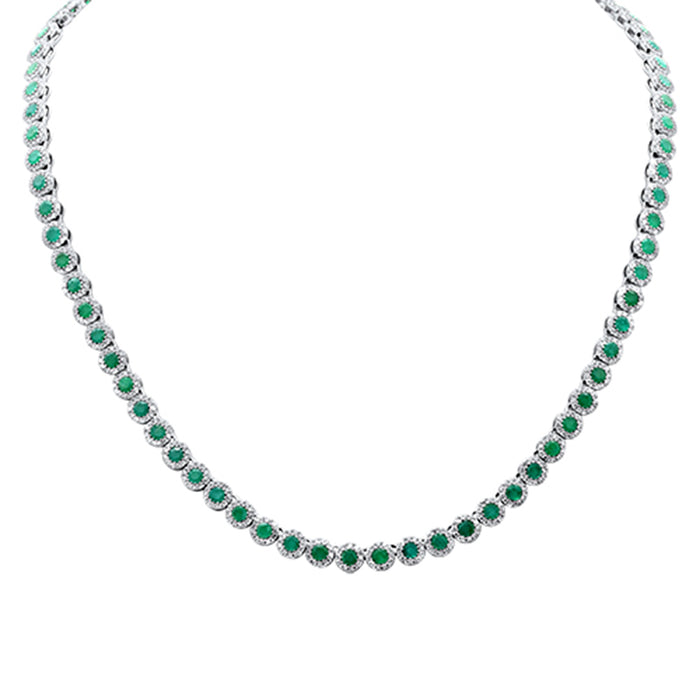SPECIAL!11.10ct G SI 14K White Gold Diamond & Emerald Gemstone Necklace 16" Long