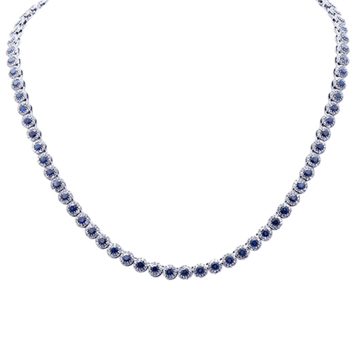 SPECIAL!15.81ct G SI 14K White Gold Diamond & Blue Sapphire Gemstone Necklace 16" Long