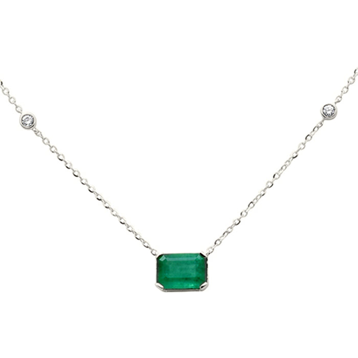 SPECIAL! .96ct G SI 14K White Gold Diamond & Emerald Gemstone Pendant 18" Long
