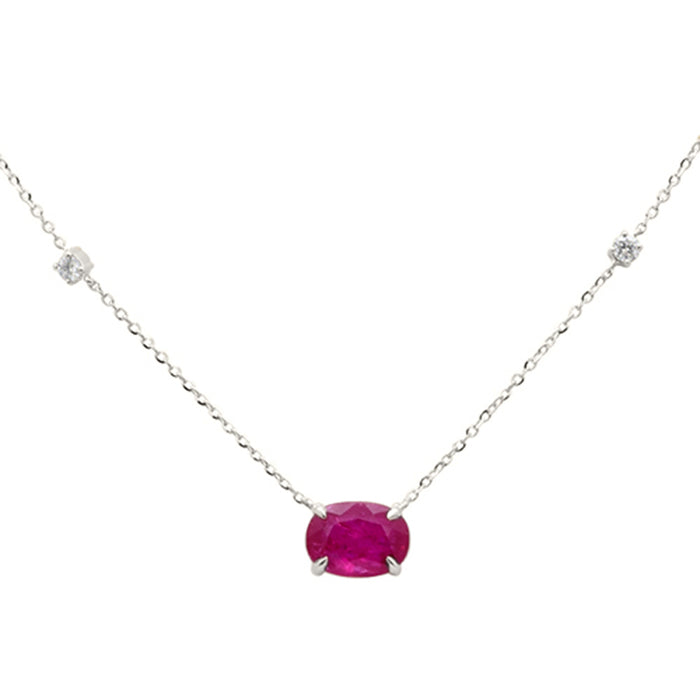 SPECIAL! .93ct G SI 14K White Gold Diamond & Ruby Gemstone Pendant 18" Long