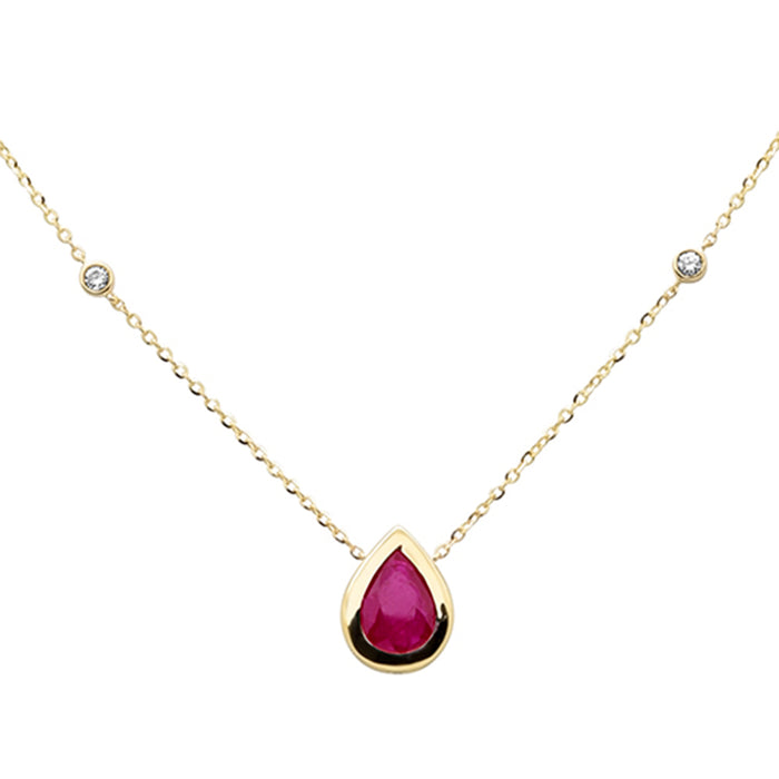 SPECIAL! .83ct G SI 14K Yellow Gold Diamond & Ruby Gemstone Pendant 18" Long