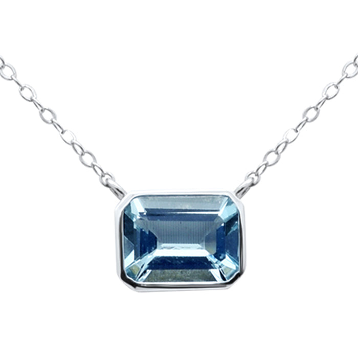 SPECIAL! .98ct G SI 14K White Gold Bezel Set Aquamarine Gemstone Pendant Necklace 18" Long