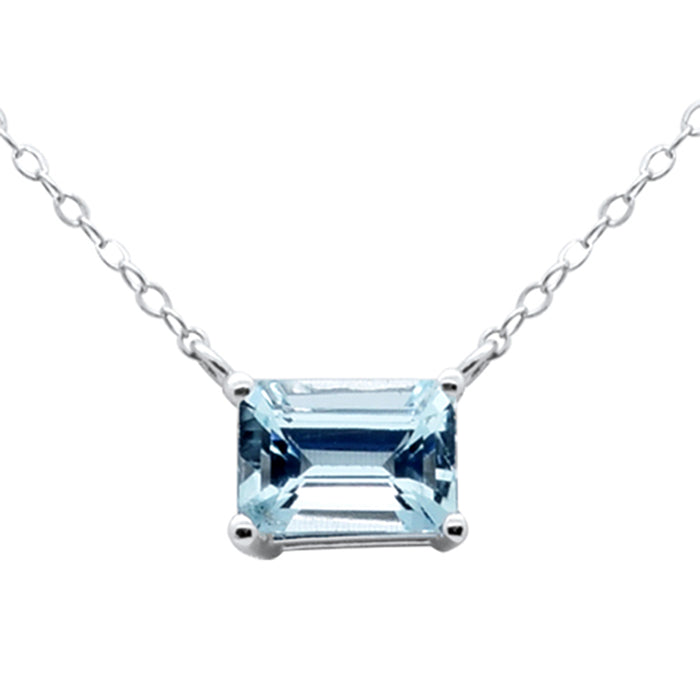 SPECIAL!1.22ct G SI 14K White Gold Aquamarine Gemstone Solitaire Pendant Necklace 18" Long