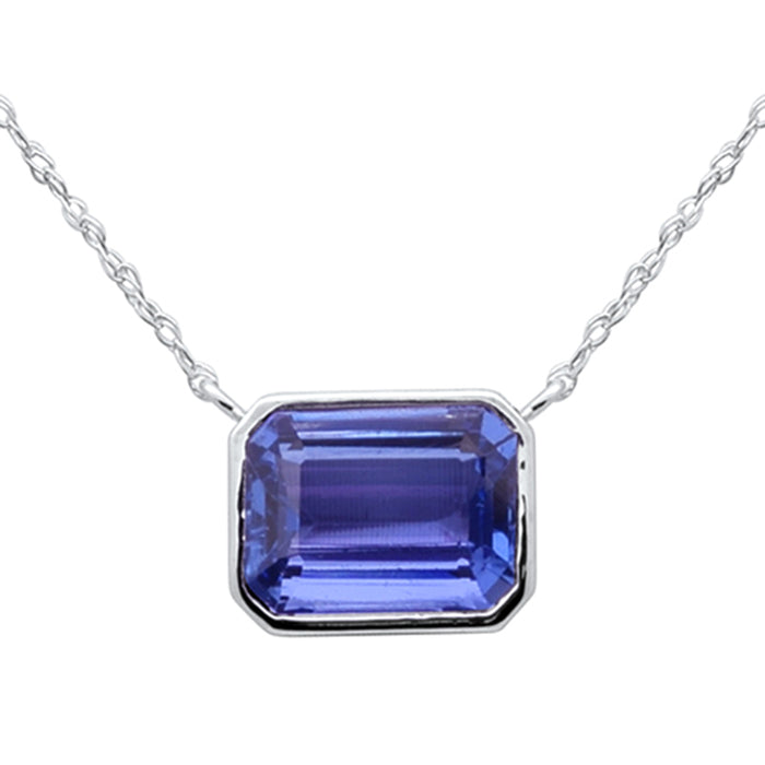 SPECIAL!2.47ct G SI 14K White Gold Bezel Set Tanzanite Gemstone Pendant Necklace 18" Long