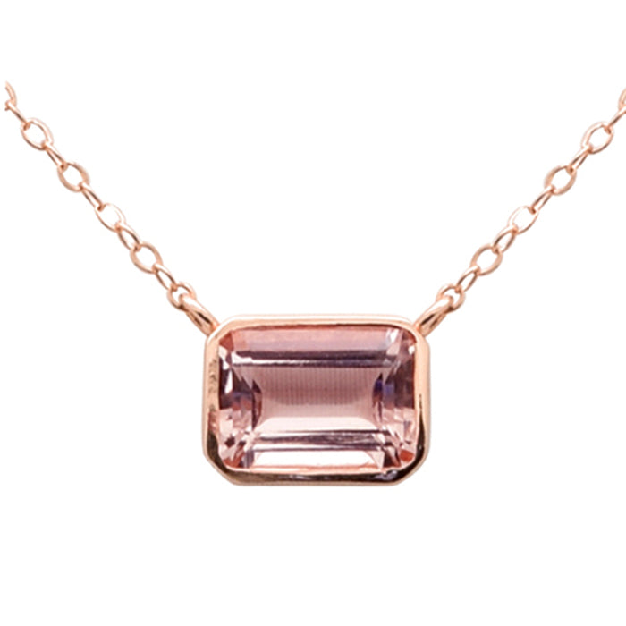 SPECIAL! 1.32ct G SI 14K Rose Gold Bezel Set Morganite Gemstone Pendant Necklace 18" Long
