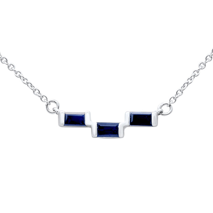 .35ct G SI 14K White Gold Blue Sapphire Gemstone Pendant Necklace 18" Long Chain