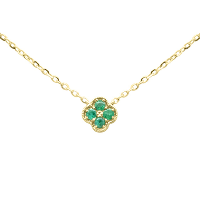 .06ct G SI 14K Yellow Gold Emerald Gemstone Petite Clover Pendant Necklace
