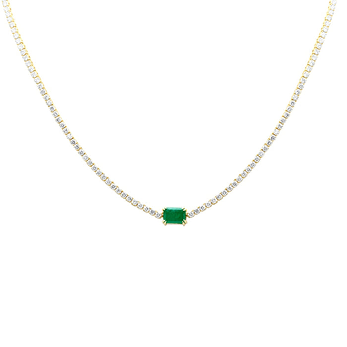 SPECIAL!6.22ct G SI 14K Yellow Gold Diamond & Emerald Double Eagle Prong Set Gemstone Tennis Necklace 16" Long