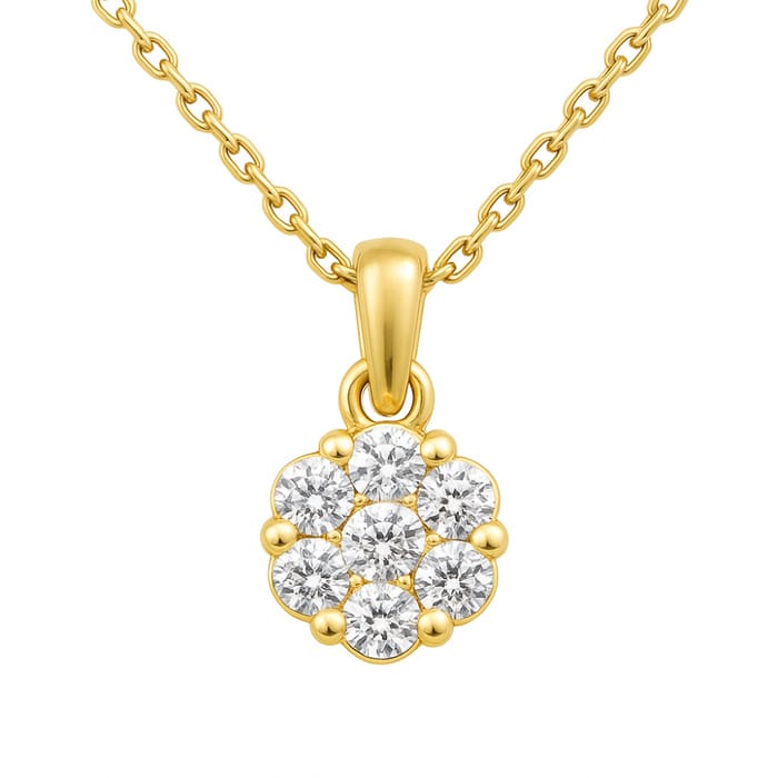 DIAMOND CLOSEOUT! .60ct G SI 14K Yellow Gold Flower Solitaire Diamond Pendant Necklace 18" Chain