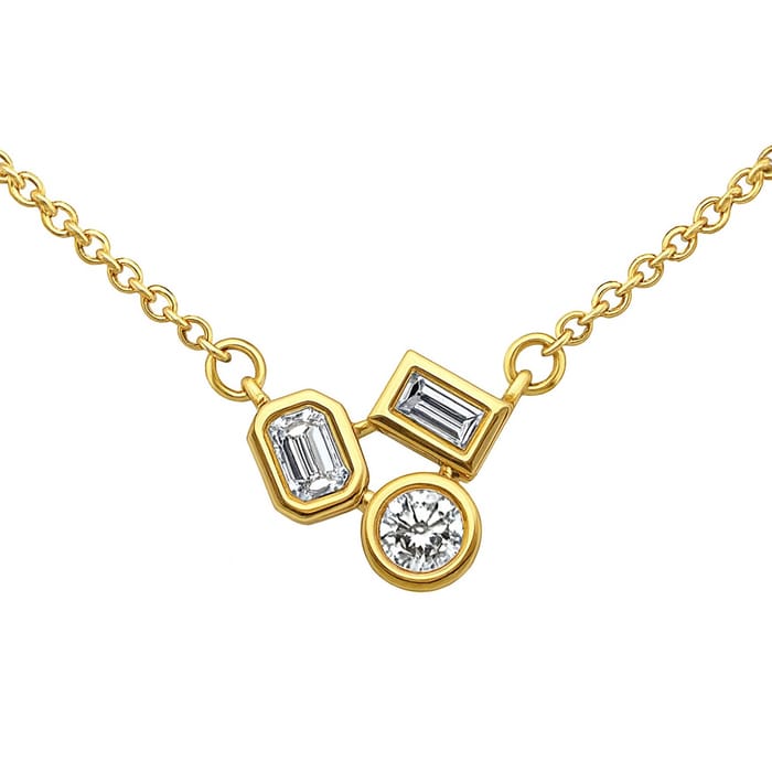 SPECIAL! .21ct G SI 14K Yellow Gold Multi Shaped Diamond Pendant Necklace 18" Long