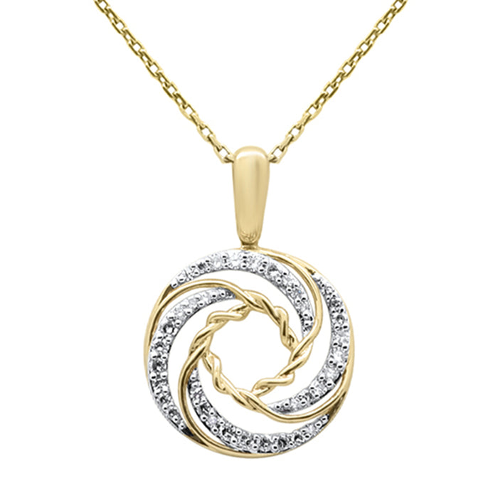 SPECIAL!.20ct G SI 14K Yellow Gold Round Diamond Swirl Style Pendant Necklace 18" Long