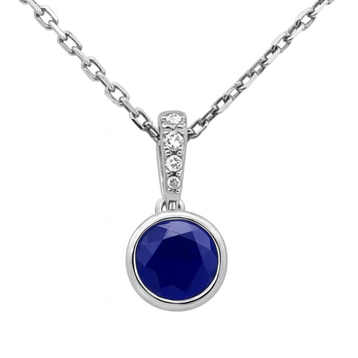 SPECIAL!.60ct G SI 14KT White Gold Diamond & Round Shape Blue Sapphire Gemstone Pendant Necklace 18" Long Chain