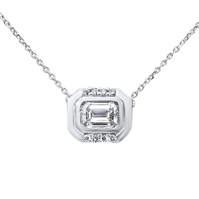 SPECIAL!.77ct G SI 14K White Gold Emerald Cut Diamond Pendant Necklace 16+2" Ext Long Chain