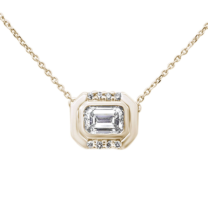 SPECIAL!.77ct G SI 14K Yellow Gold Emerald Cut Diamond Pendant Necklace 16+2" Ext Long Chain