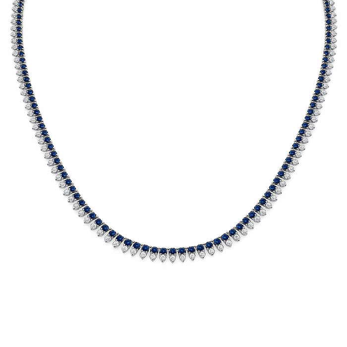 SPECIAL! 8.91ct G SI 14K White Gold Diamond & Blue Sapphire Gemstone Tennis Necklace 16" Long