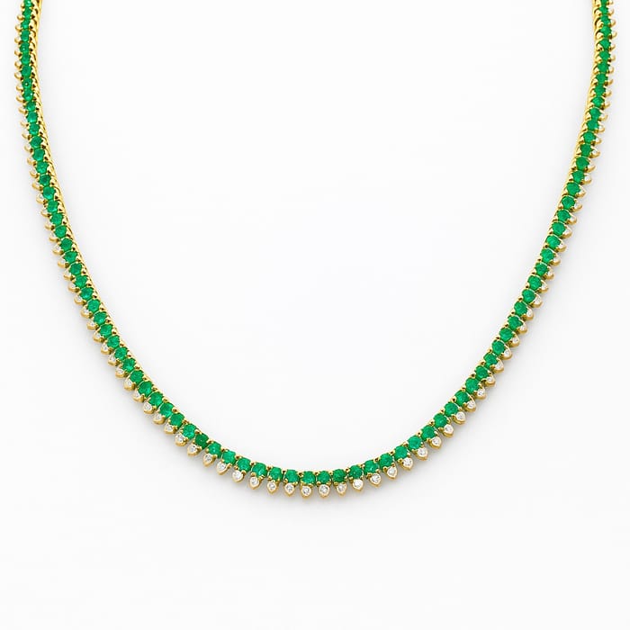 SPECIAL! 6.78ct G SI 14K Yellow Gold Diamond & Emerald Gemstone Tennis Necklace 16" Long