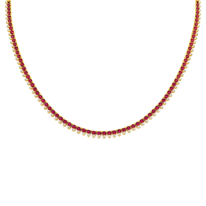 SPECIAL! 8.26ct G SI 14K Yellow Gold Diamond & Ruby Gemstone Tennis Necklace 16" Long