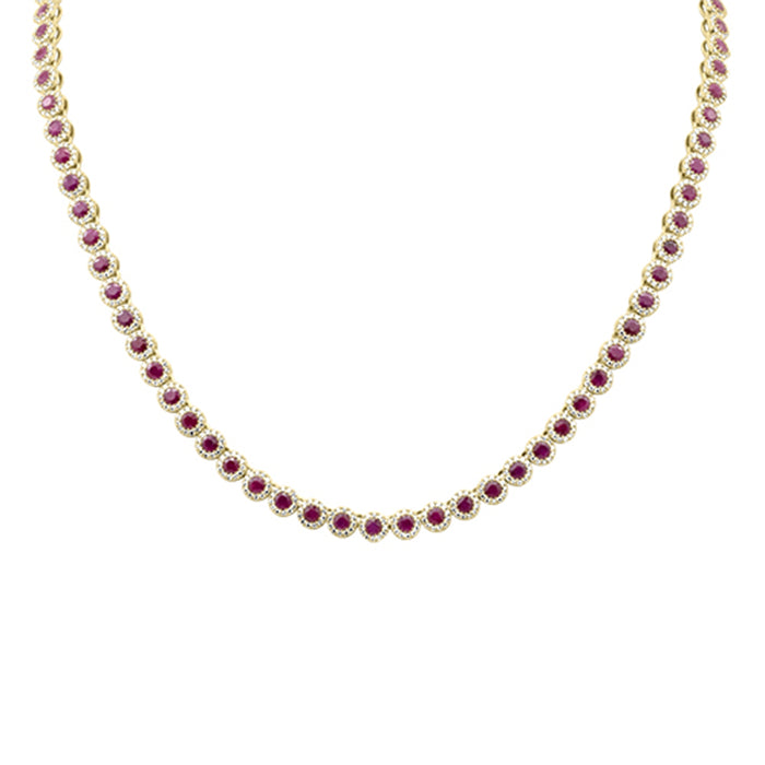 SPECIAL! 16.26ct G SI 14K Yellow Gold Diamond & Ruby Gemstone Tennis Necklace 16" Long