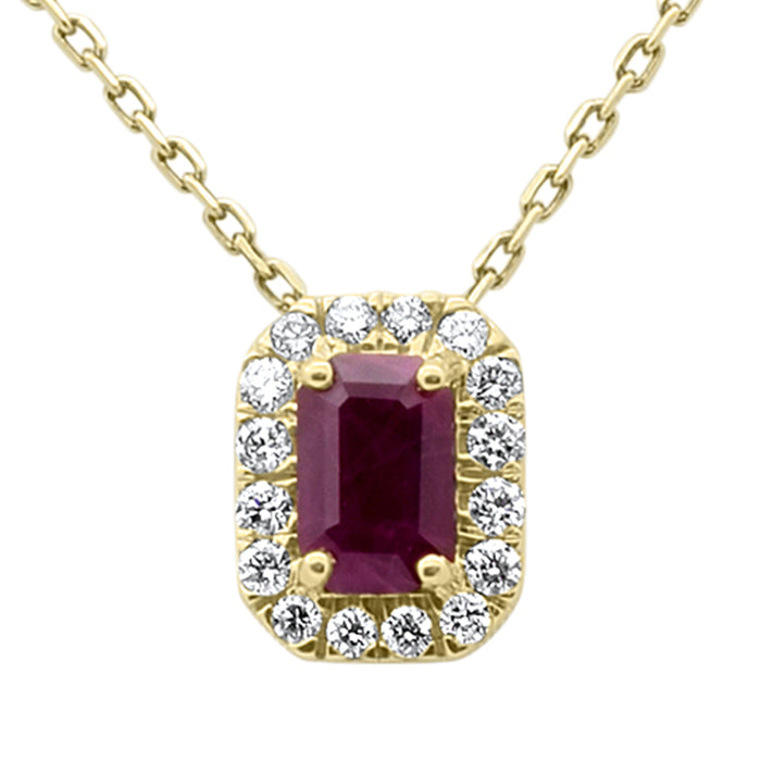 SPECIAL! .70ct G SI 14K Yellow Gold Ruby Gemstone & Diamond Halo Pendant 18" Long