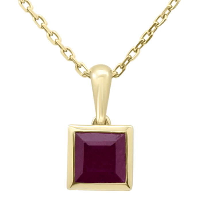 SPECIAL! .90ct G SI 14K Yellow Gold Bezel Set Ruby Gemstone Pendant 18" Long