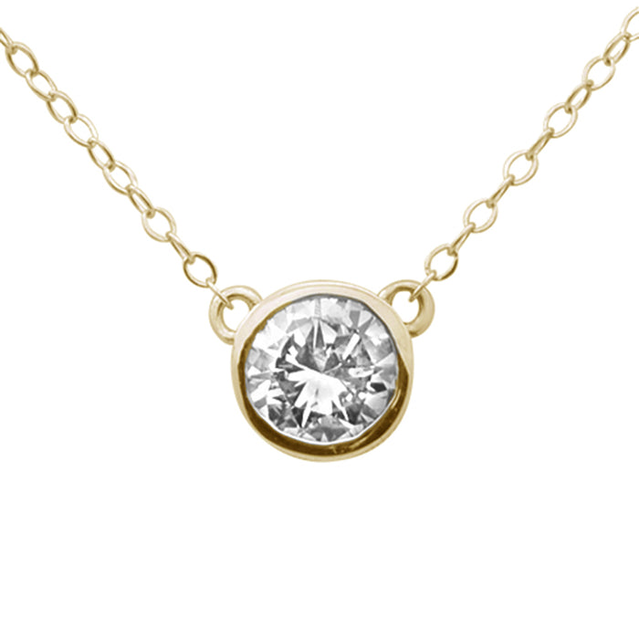 SPECIAL! .45ct G SI 14K Yellow Gold Round Diamond Bezel Pendant 18" Long