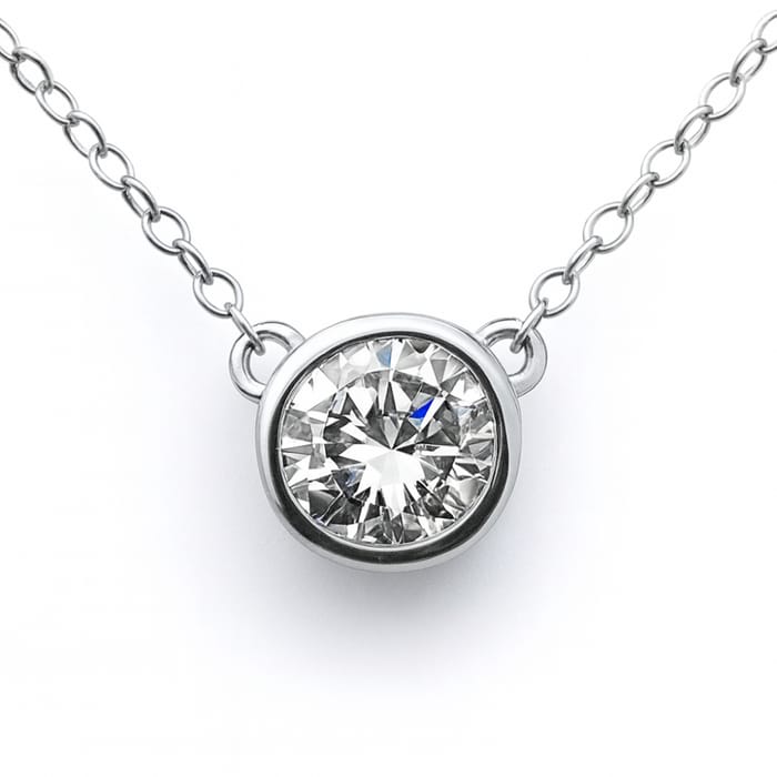 SPECIAL! .40ct G SI 14K White Gold Round Diamond Bezel Pendant 18" Long